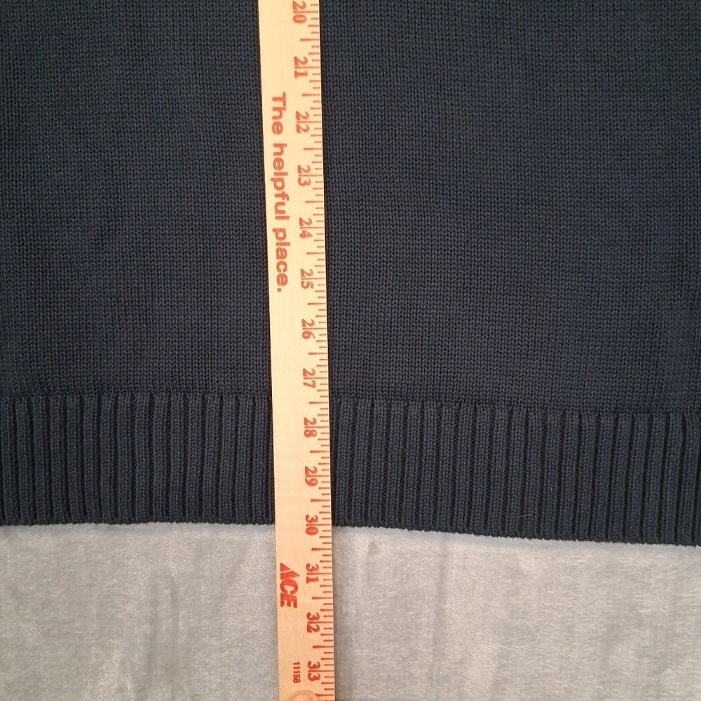LL BEAN Mens L T Quarter Zip Navy Blue Cotton Knit Pullover Fishermans Sweater - Picture 4 of 7
